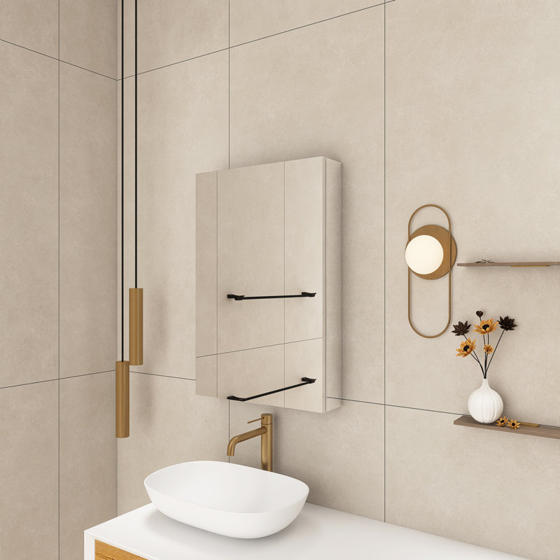 20'' W 30'' H Recessed or Surface Mount Aluminum Frameless Medicine Cabinet With Mirrored Door and Adjustable Shelves, 20"