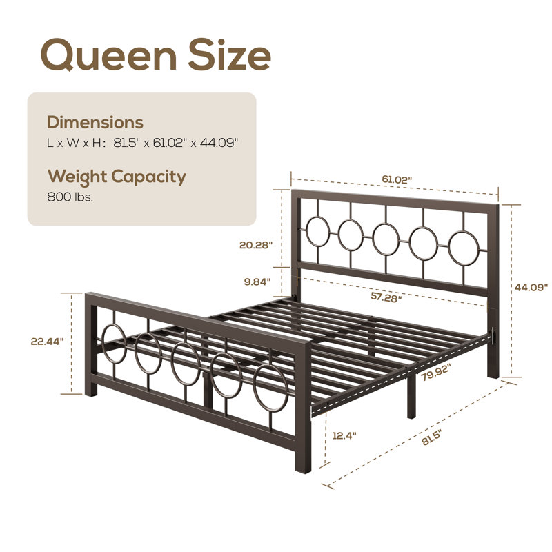 Bloneva Metal Open-Frame Bed, Queen, Brown