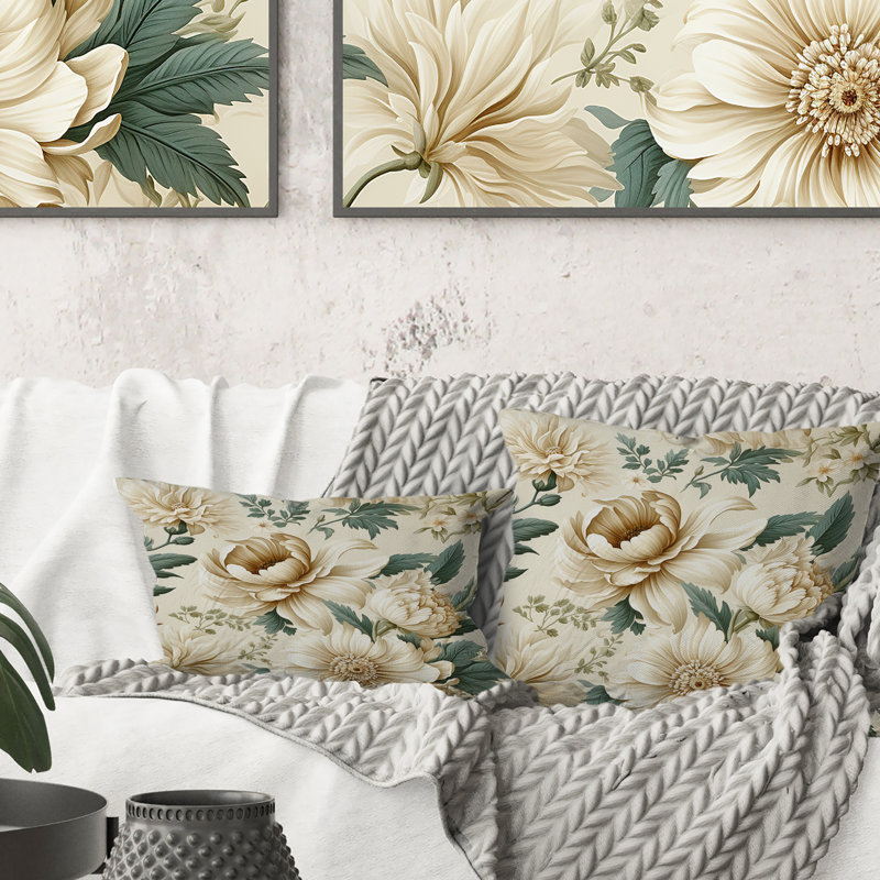 Antique Beige Vintage - Floral Printed Throw Pillow