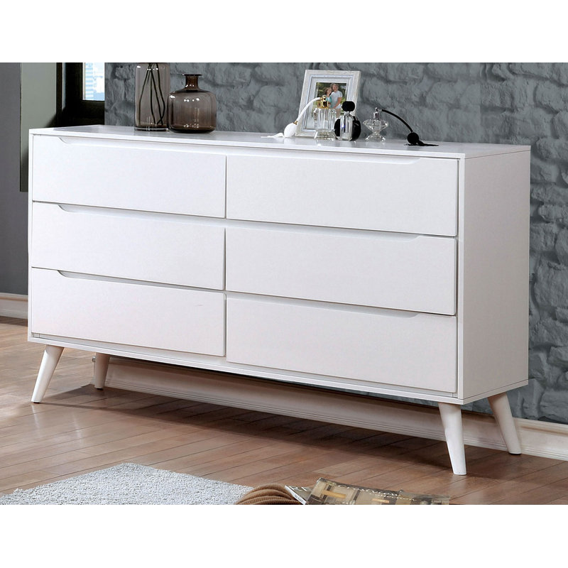 Commode double 6 tiroirs avec Miroir chilhowee, Blanc