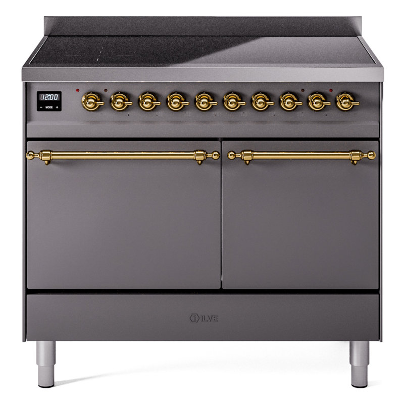 Cuisinière à induction 40 pouces avec 6 éléments à induction ILVE Nostalgie II Series (porte pleine), Graphite mat / laiton