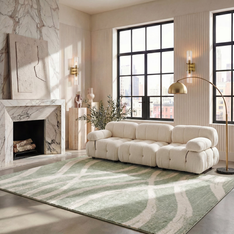 Tapis beige / vert Shelva, Rectangulaire 8 pi x 10 pi