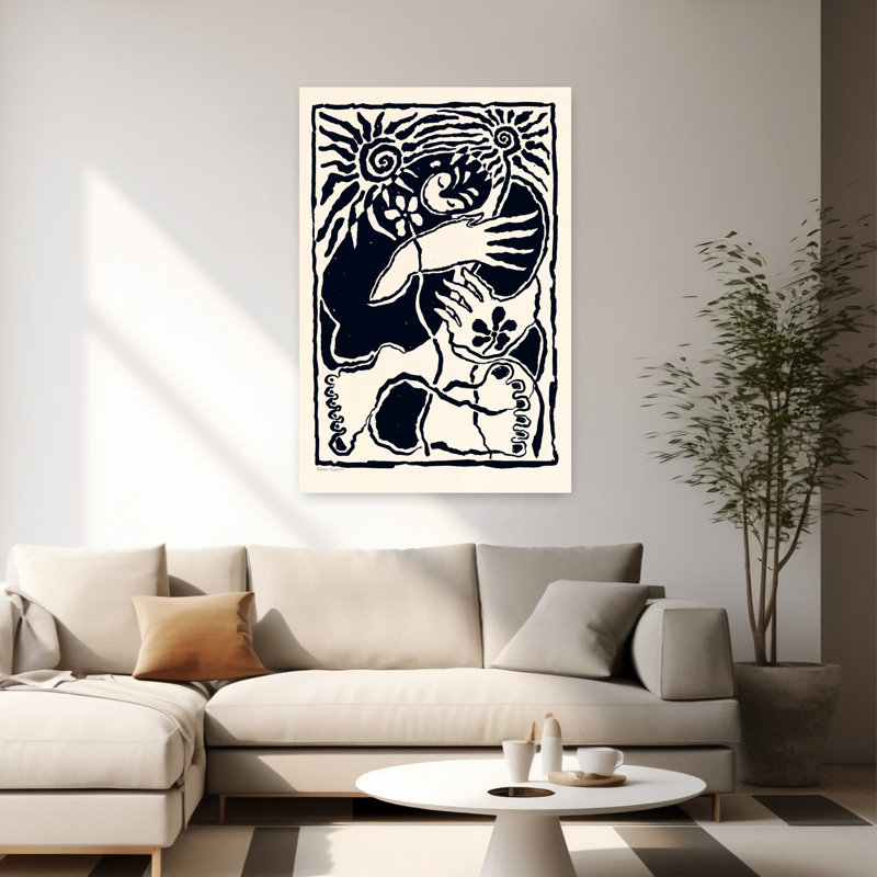 Protection, art abstrait floral naturel contemporain, H 60 po x l 40 po