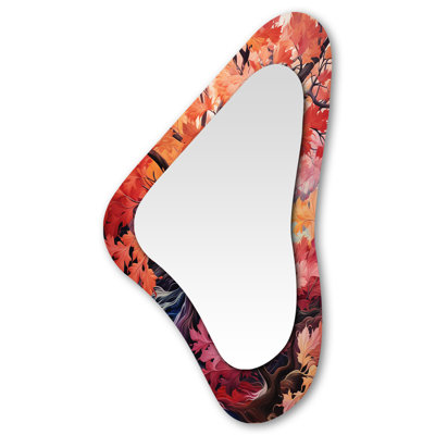 Moyo Pink Fauvist African Wilds tree - Arican Tree Irregular Shape Wall Mirror, Pink Asymmetrical Decorative Mirror, Printed Metal Art