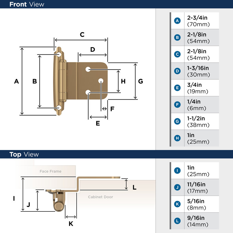 Face Mount Inset Hinge, Champagne Bronze