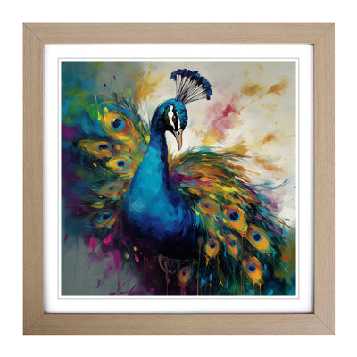 Peacock Gestural Art No.1 - Single Picture Frame Print on Wood