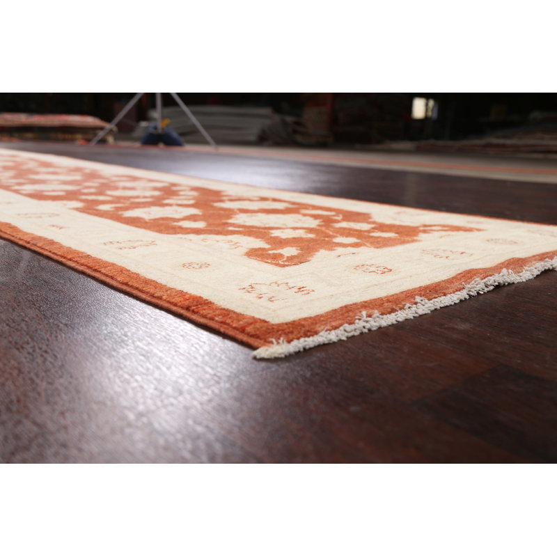 Tapis de couloir unique en laine noué à la main nouvel âge 3 pi x 12 pi 5 po rouge / ivoire