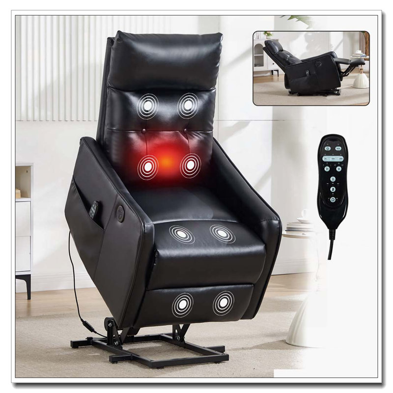 Power Lift Recliner Chair with Massage and Heat for Elderly, Heavy Duty Motion Mechanism and One USB for Charging, Black