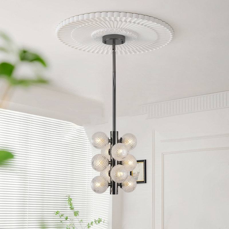 Lustre moderne à 10 lumières avec abat-jour en verre texturé