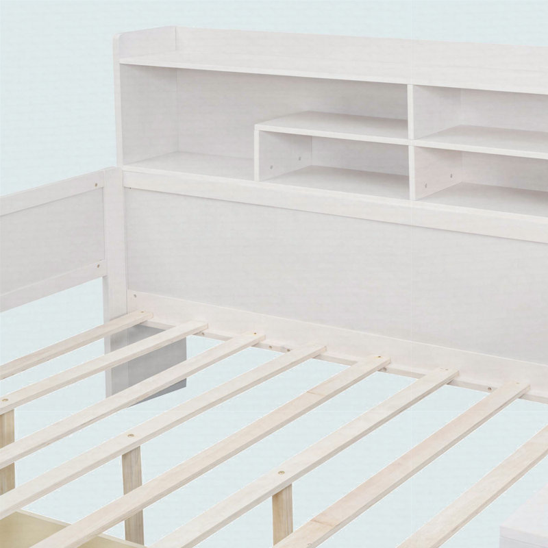 Multi-functional Storage Platform Bed With Desk, Antique White, Full