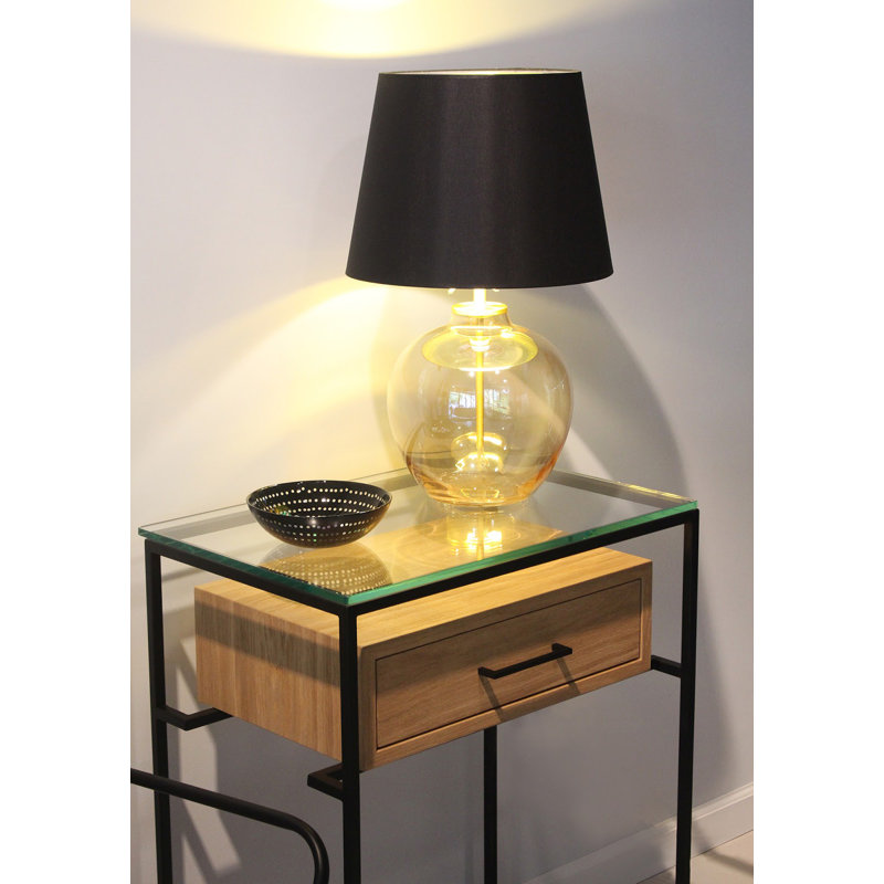 Damarii Glass Top End Table, Natural, Black