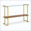 Console moderne 43 po Mid-Century avec plateau en verre et cadre doré
