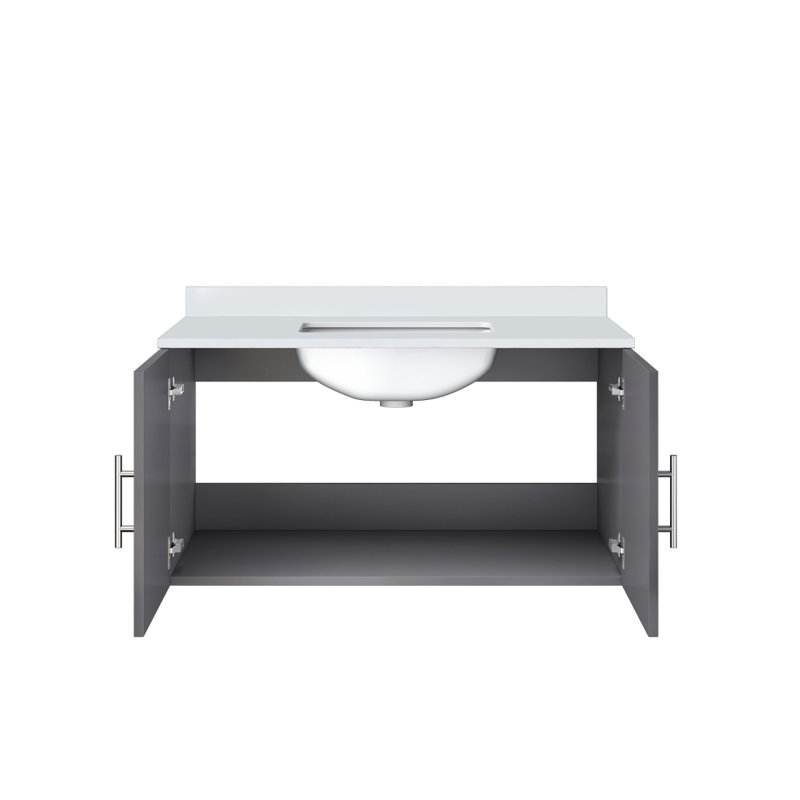 Meuble-lavabo gris foncé 36 po X P 22 po D, avec plateau en quartz blanc, Gris foncé