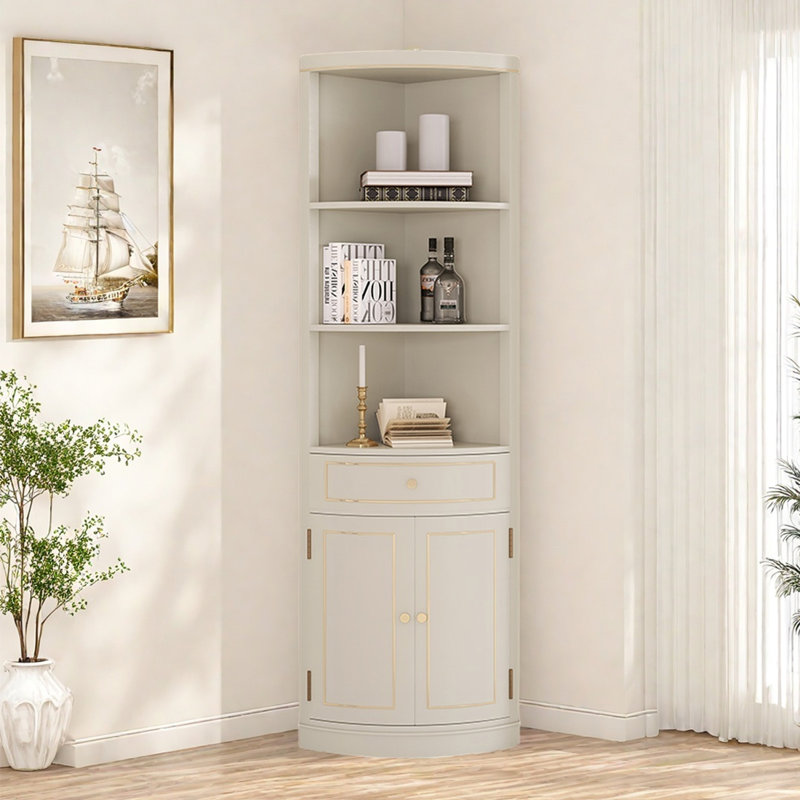 Modern simple multi-functional corner bookcase, Ivory White