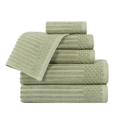 Ensemble de serviettes en coton très absorbant de six articles avec bordure unie et carreauté Ruvins