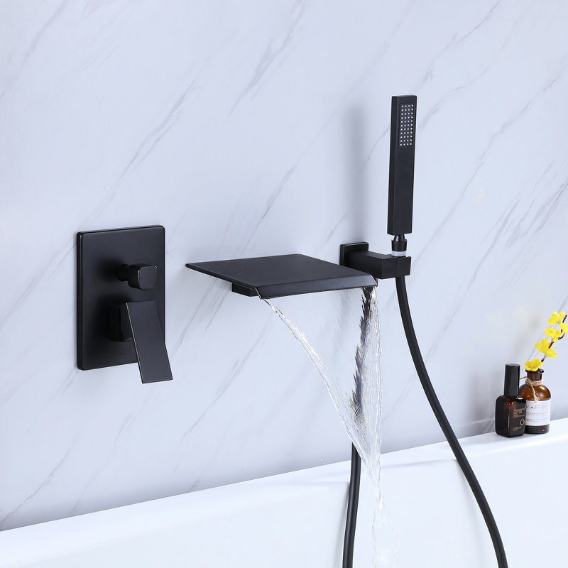 Robinet de douche noir mat avec fixation murale - Laiton massif, équilibre, résistance à la rouille, nickel, baignoire 3 trous - équilibré, finition