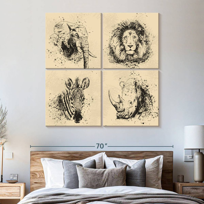 «Mighty African Animals», ensemble de 4 reproductions sur toile par Vintage Charm Collective, H 57 po x l 57 po x P 1,25 po