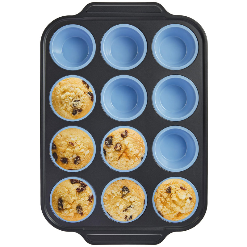 Silicone Muffin Pan With Metal Frame, Egg Bite Molds For Baking, Cupcake Pans 12 Regular Size, Muffin Tins Easy To Pop Nonstick Non Toxic Bakeware For Oven