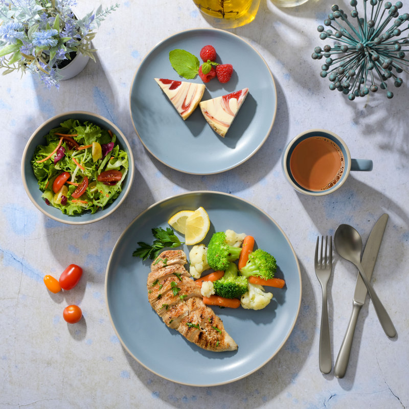 Blue Ceramic 32-Piece Dinnerware Set for 8