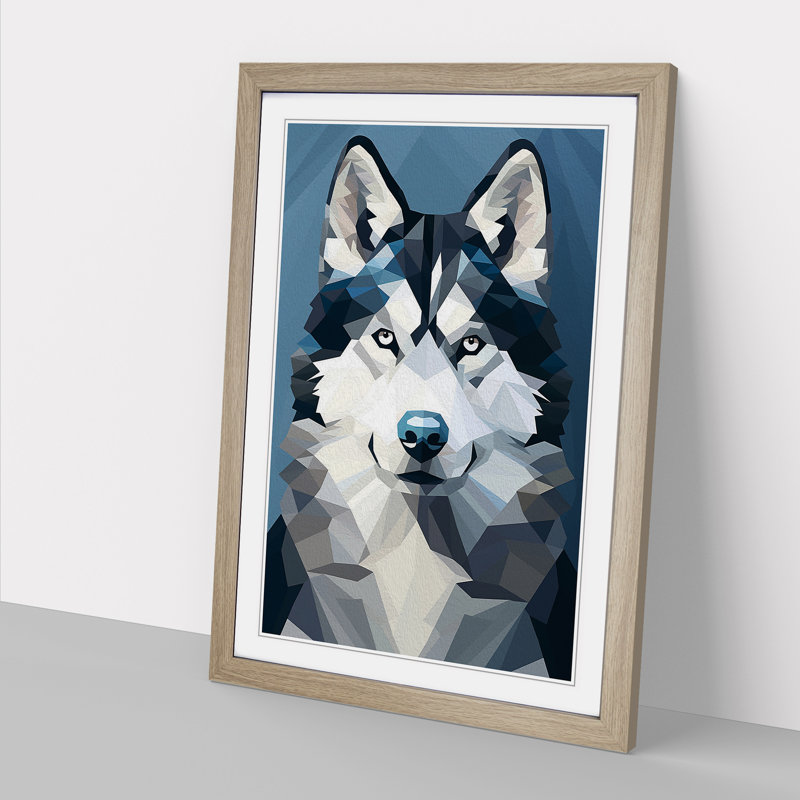Husky Minimalism Art - Framed Print, 34cm H x 25cm W x 2cm D, Oak Framed