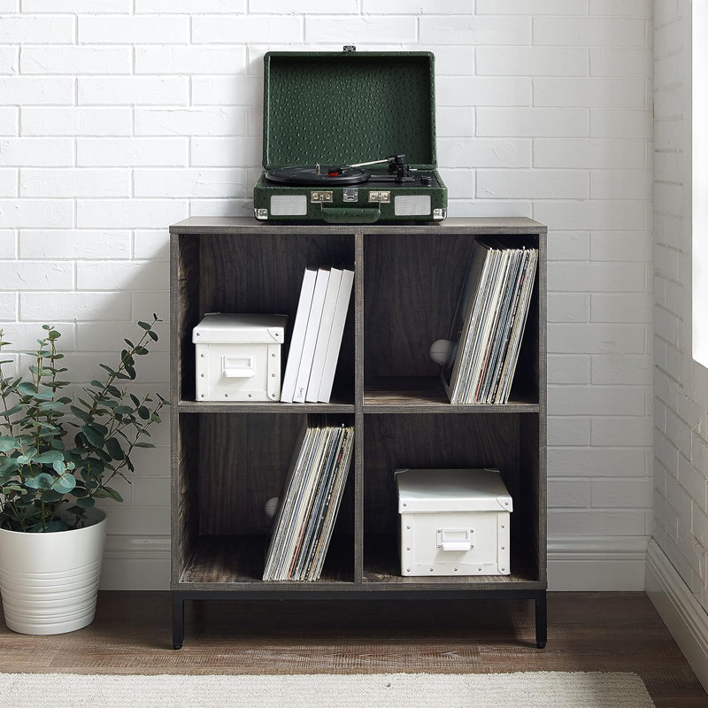Modular Storage Cube Bookcase With Vinyl Records Holder And Record Player Stand, Industrial Design