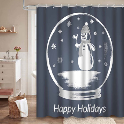 Chalk Drawn Ball Snowman White Shower Curtain with 12 Hooks