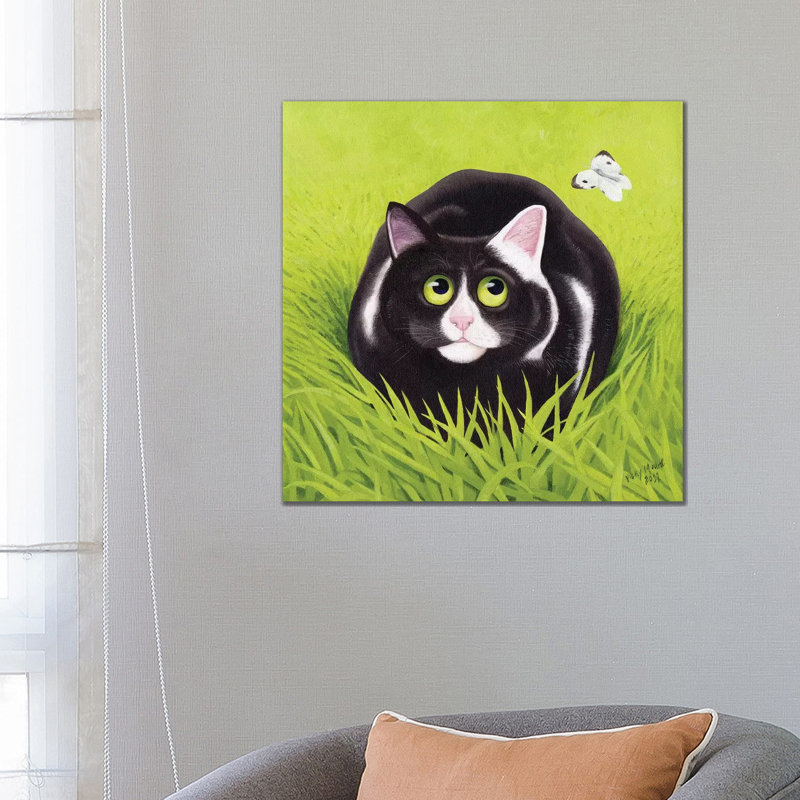 Cat & Cabbage White by Vicky Mount - Floater Frame Gallery-Wrapped Canvas Giclée on Canvas, Wrapped Canvas