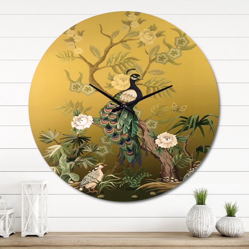 Chinoiserie avec oiseaux et pivoines VI - Horloge murale traditionnelle, Grand
