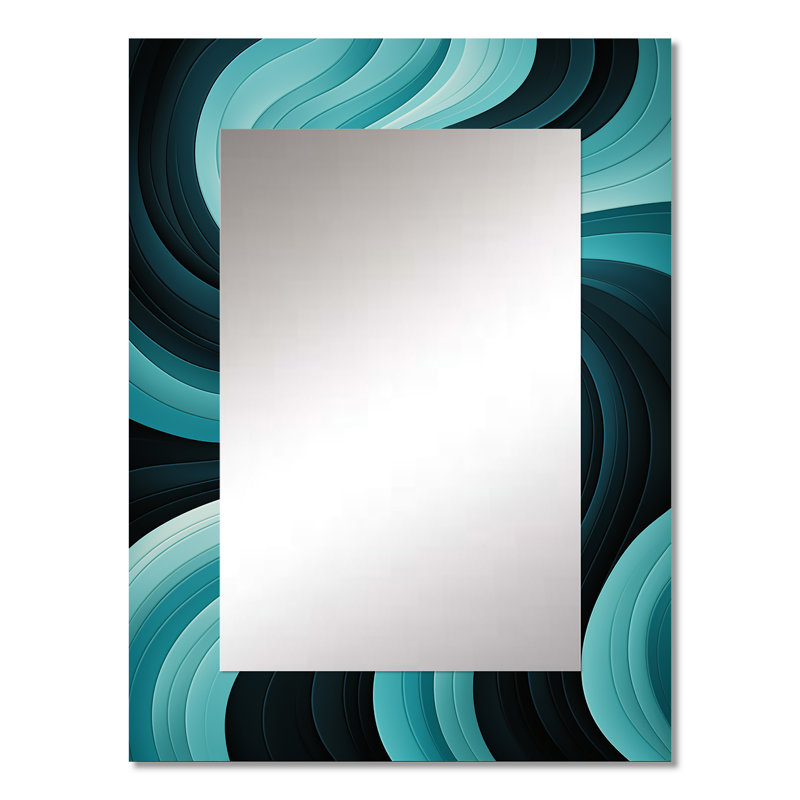 Turquoise noir Opt Art In - Op Art miroir décoratif, grand miroir mural moderne, impression d'art en métal, 32 po x 24 po