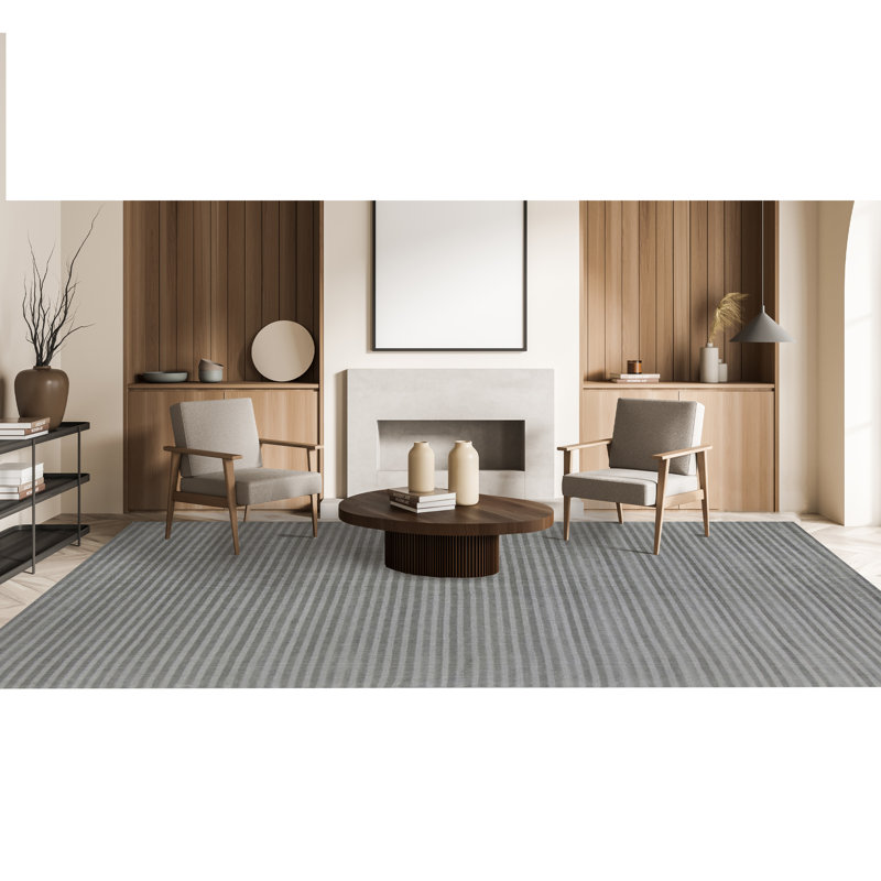 Wool Striped Area Rug in Gray, Rectangle 8' x 10'