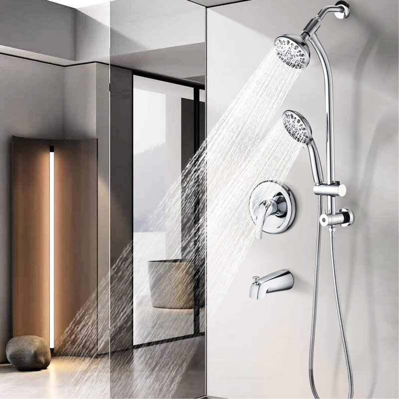 Wall Mount Shower With Stainless Steel Slide, Dual 7-setting Head, - Head Spa System Finish, Drill-