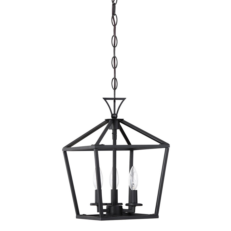 Hastings 3-Light Lantern Geometric Chandelier in Matte Black, Matte Black