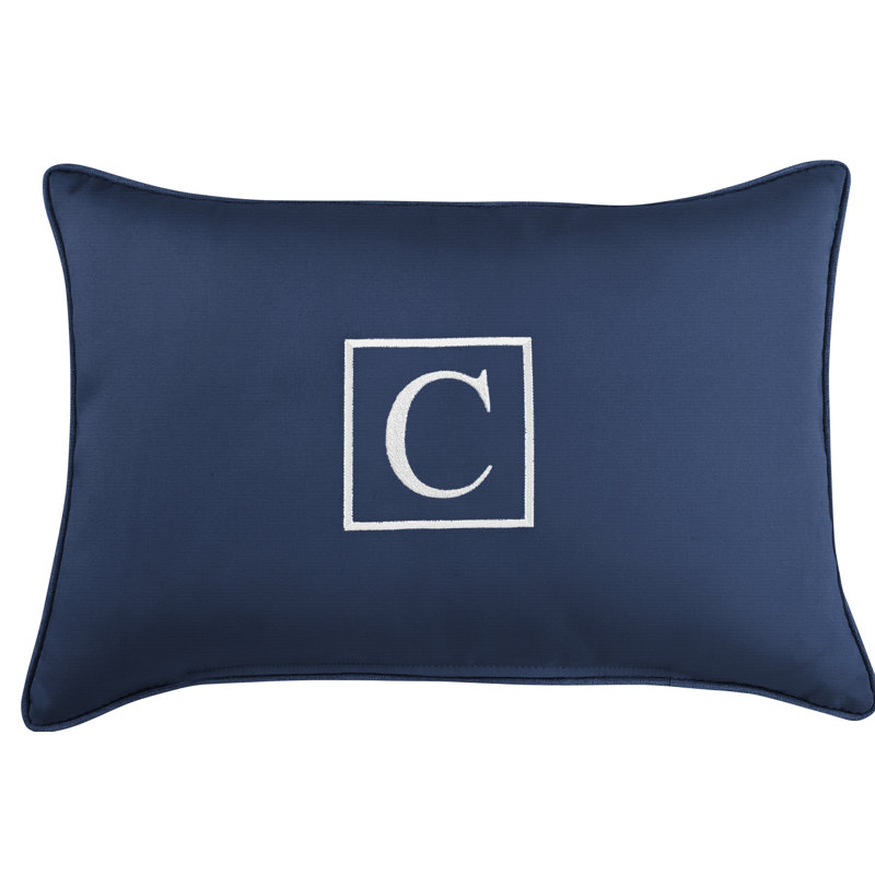 Kerrell Embroidered Sunbrella® Outdoor Throw Pillow, Canvas Navy Sunbrella® Canvas, C
