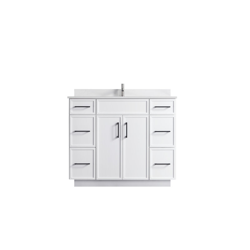 Meuble-lavabo autoportant avec lavabo 2 portes + 6 tiroirs - 42 po, Blanc
