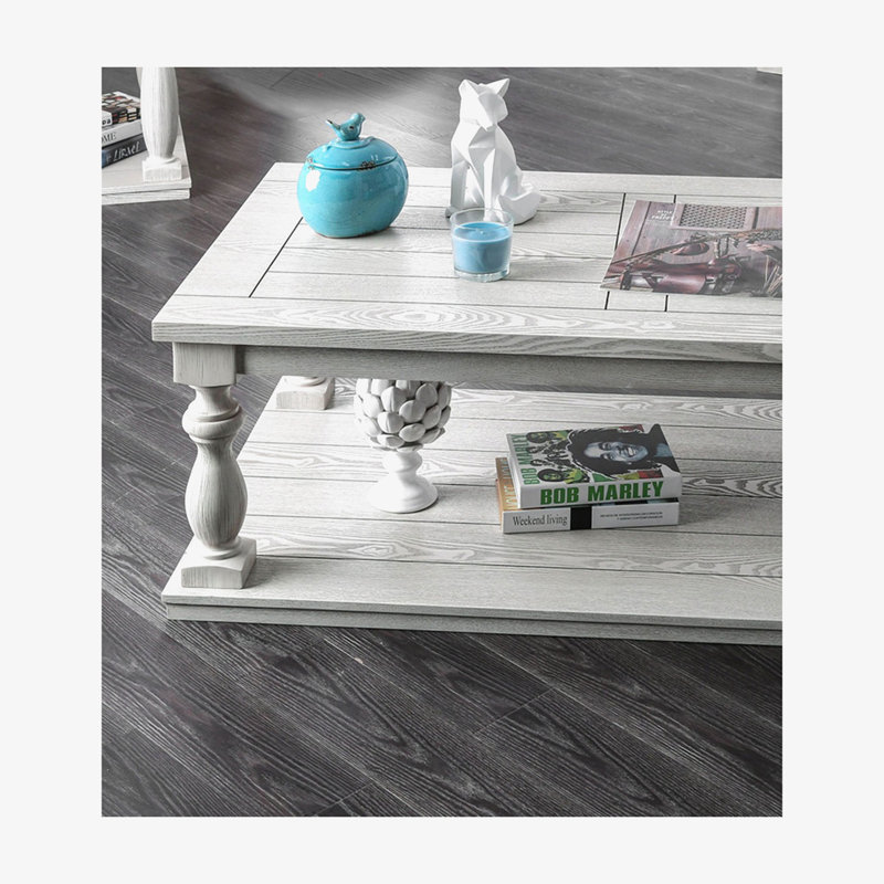 Rustic Style Antique White 1Pc COFFEE TABLE Open Bottom Shelf Plank Style Table Top Living Room Furniture