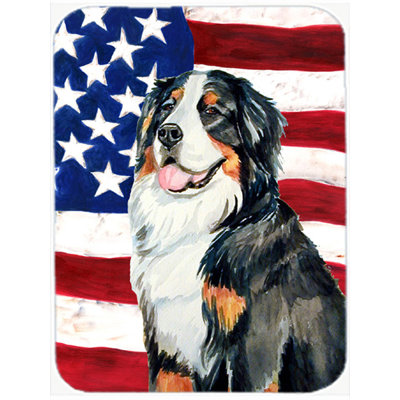 Trinx Patriotic USA American Flag with Bernese Mountain Dog Glass Cutting Board