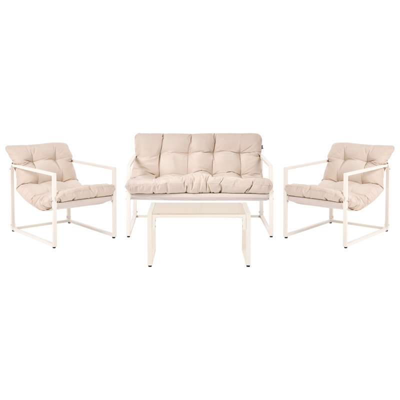 Garden Lounge Set with Table 4 Seater GARDA Metal Green, Beige