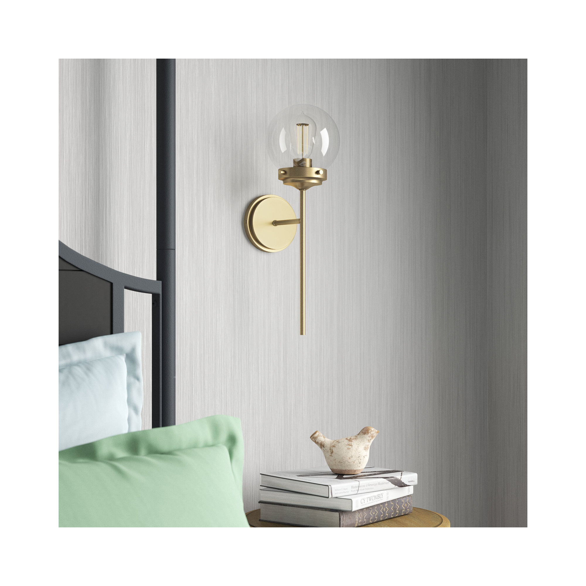 Aiden Single Light Glass Dimmable Wall Sconces, Natural Brass