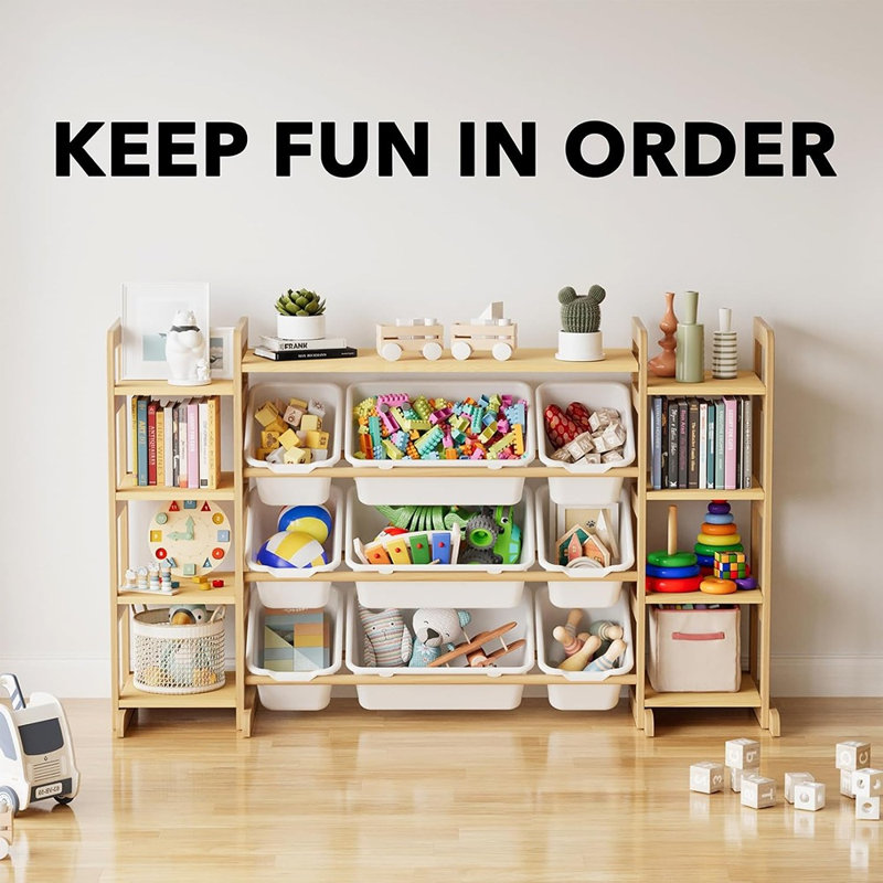 Grand organisateur de rangement pour jouets avec 9 tablettes et 9 bacs