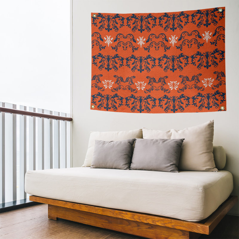 Tapisserie baroque polyester polyester Denver, H 50 po x l 59 po, Orange / Noir / Blanc