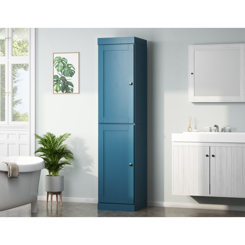 100% Solid Wood 16.5" Bathroom Storage Cabinet with Shaker Doors & Adjustable Shelves, Teal Blue