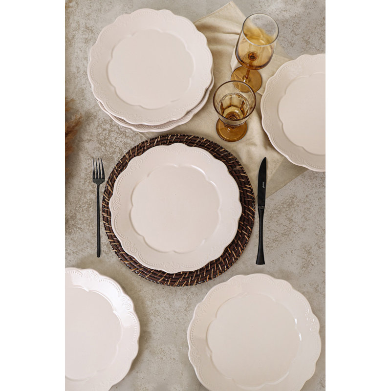 Ensemble de 6 assiettes élégantes, couleur crème, 11,0 po x 11,0 po | 100% grès céramique, antibactérien, écologique, va au lave-vaisselle et au micro-ondes | Facile à nettoyer, parfait pour les repas et les réceptions
