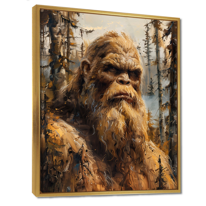 Décoration murale brune et grise Bigfroot Wilderness Watcher, Toile avec cadre flottant or, H 44 po x l 34 po x P 1,5 po