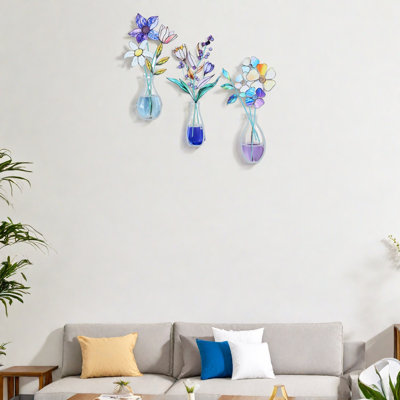 Metal Flowers Wall Arts 3 Pcs