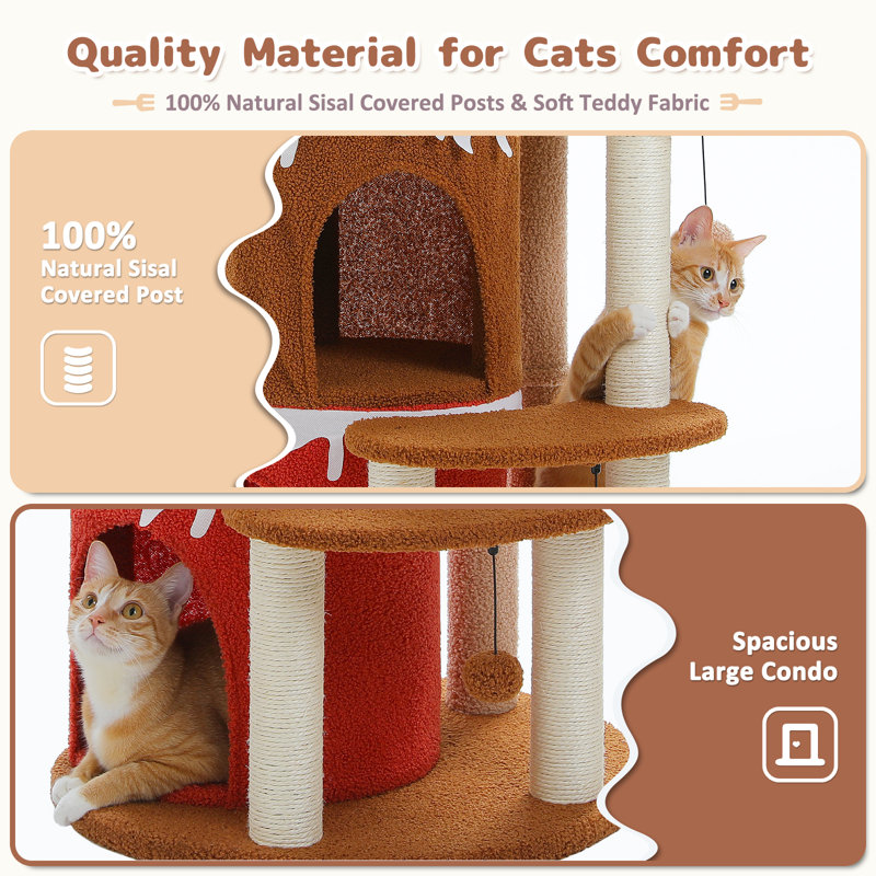 43'' Beige and Brown Sisal Multi-Level Cat Tree Tower