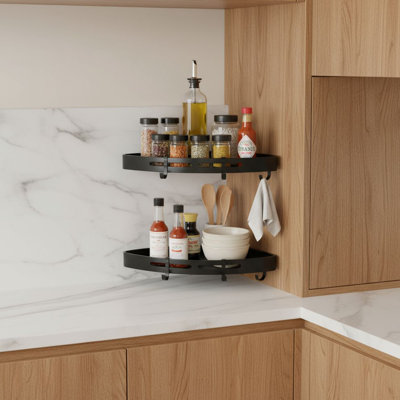 Ensemble de 2 tablettes de douche adhésives en coin noir mat pour rangement mural