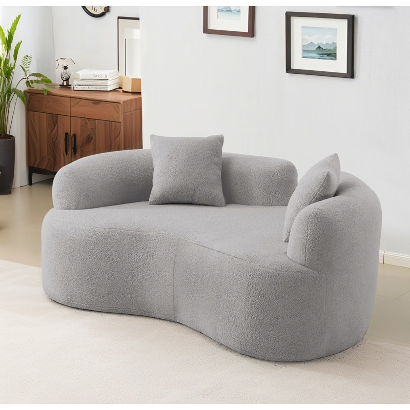 Teddy Velvet Fabric Curved Loveseat, Gray, 27.5" H x 66.9" W x 43.9" D