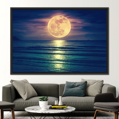 Pleine lune, paysage, toile, grande mer contemporaine, affiche d'art