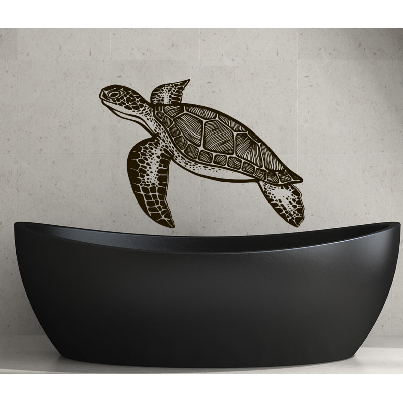 Décalcomanie murale tortue de salle de bain, Noir