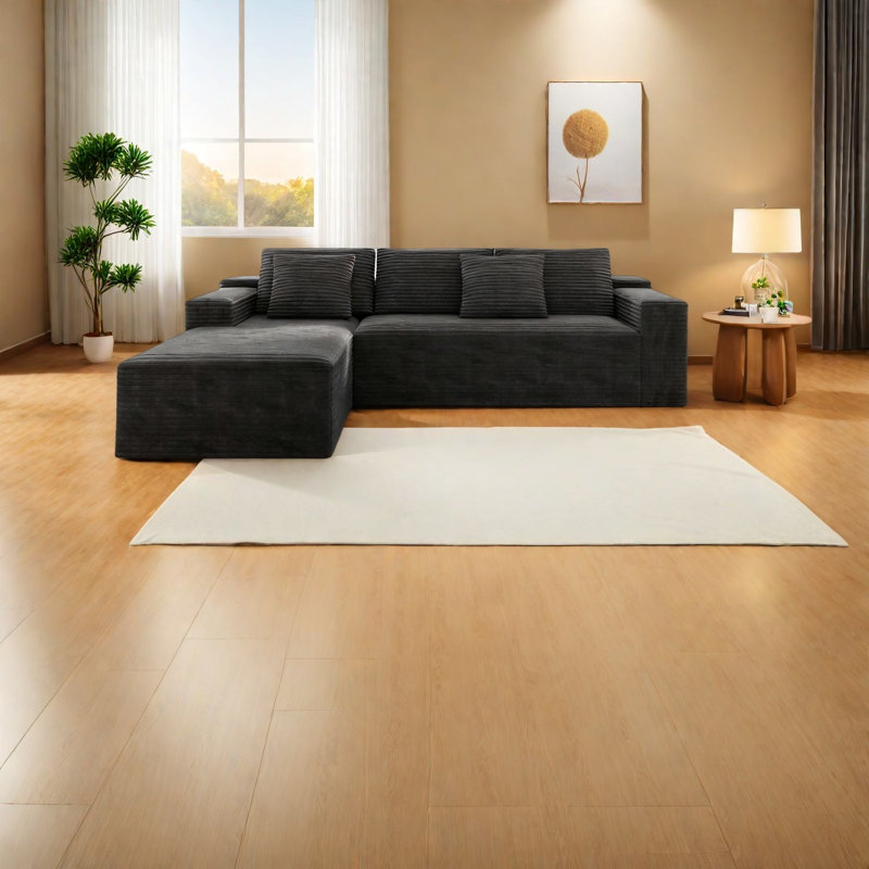 Canapé modulaire moderne gris en velours côtelé moelleux, aucun assemblage requis